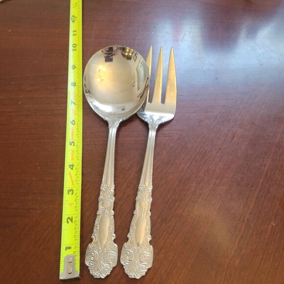 Vintage Reed & Barton Rennesaince Serving Fork & Spoon Set Ornate Floral Design - Picture 5 of 5